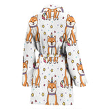 Shiba Inu Unicorn Costume Horn Colorful Tail Pattern Women'S Bathrobe