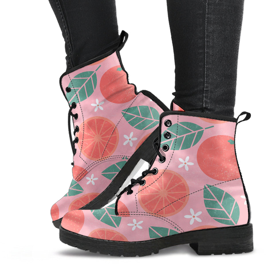 Grapefruit Leaves Flower Pink Background Leather Boots