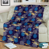 Blue Japanese Pattern Cloud Wave Flower Premium Blanket