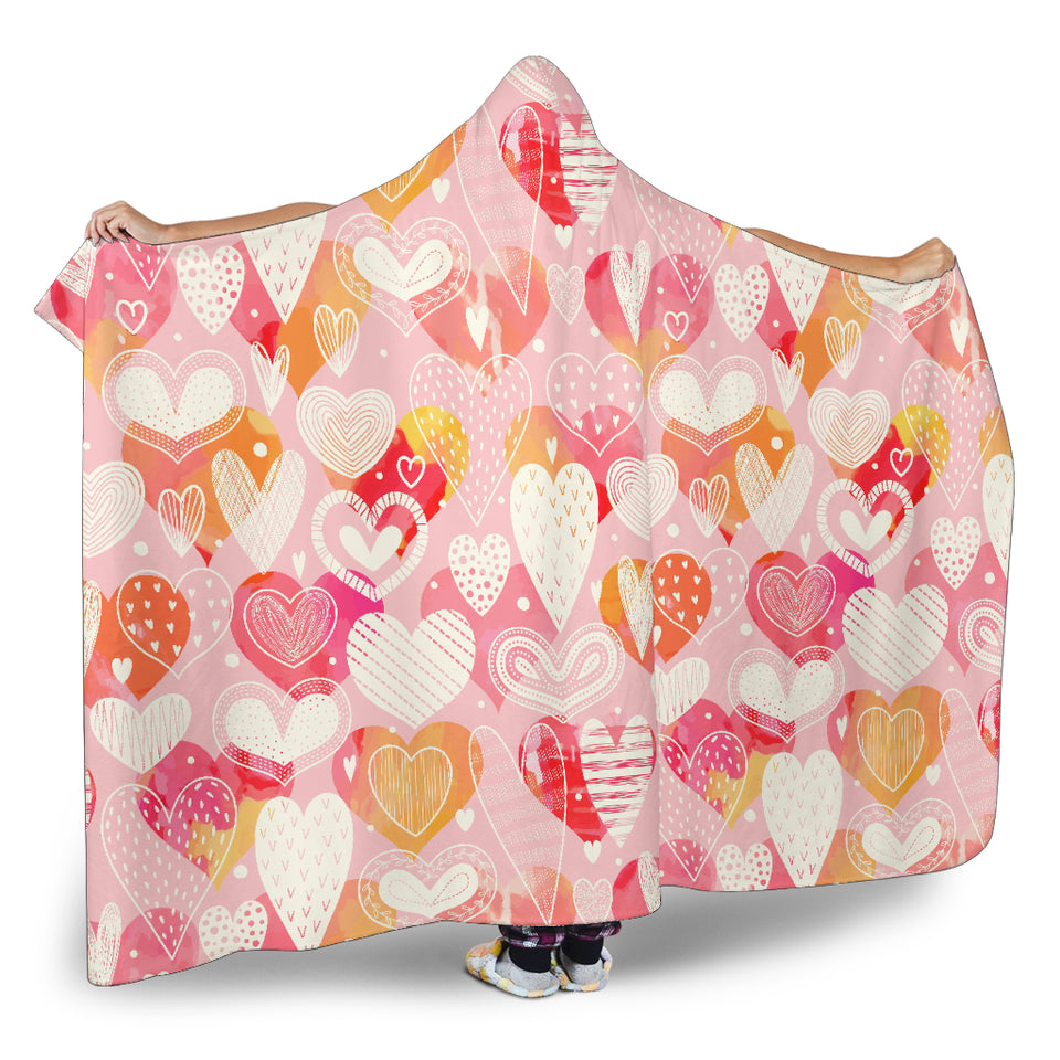 Hand Drawn Heart Design Pattern Hooded Blanket