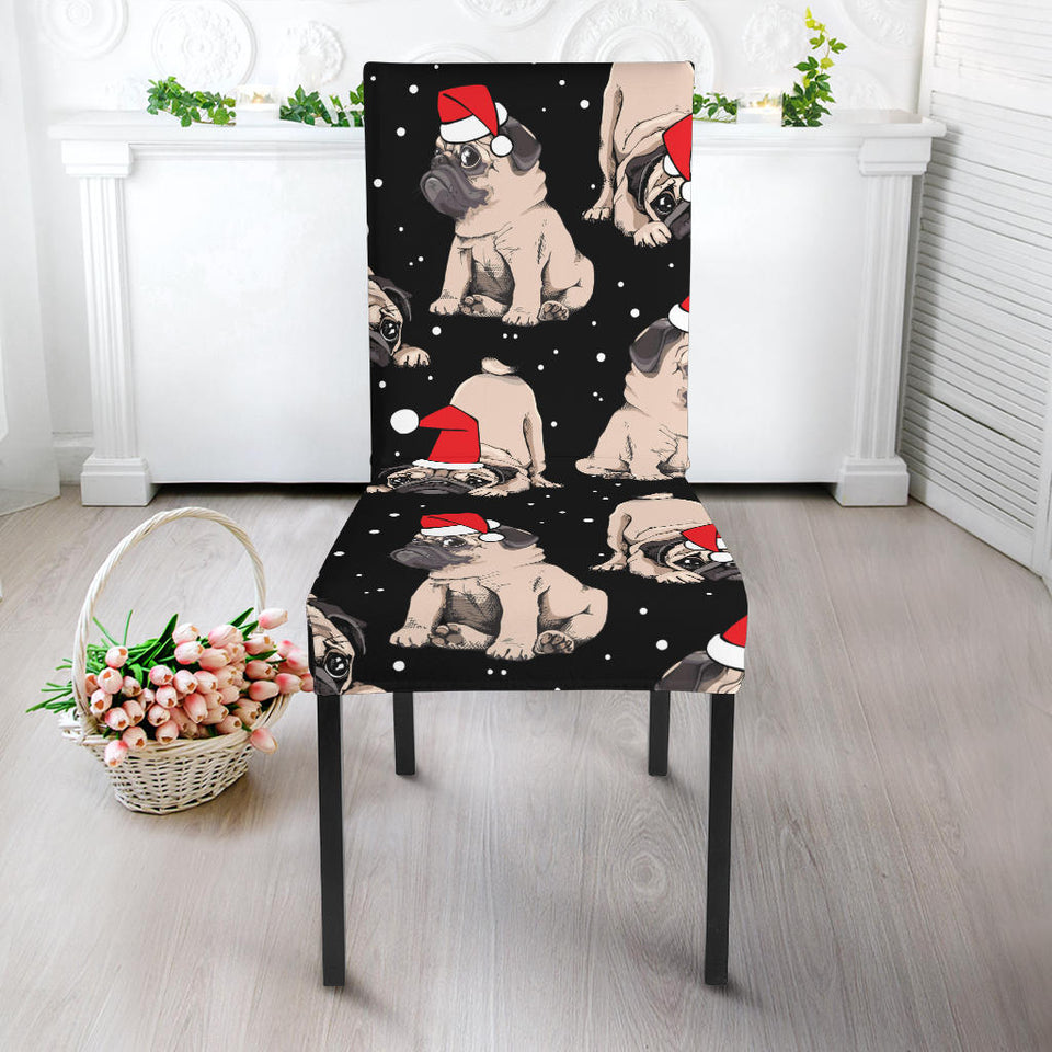 Christmas Pugs Santa_S Red Cap Pattern Dining Chair Slipcover