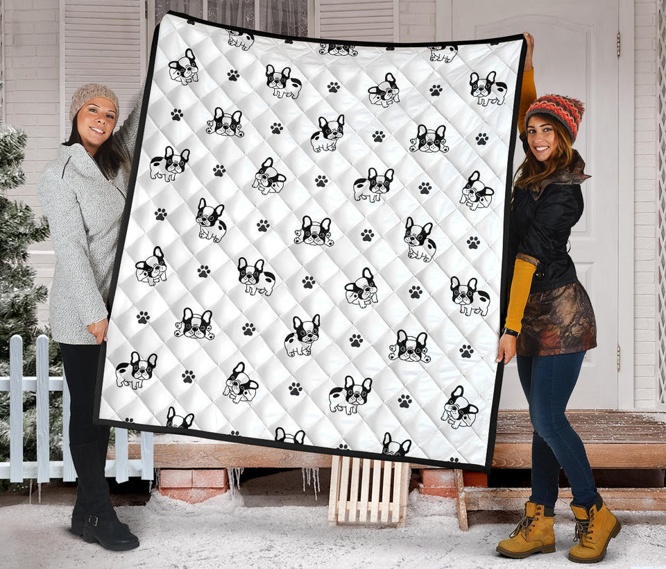 Cute French Bulldog Paw Pattern Premium Quilt