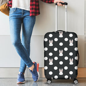 Cute White Rabbit Polka Dots Black Background Cabin Suitcases Luggages