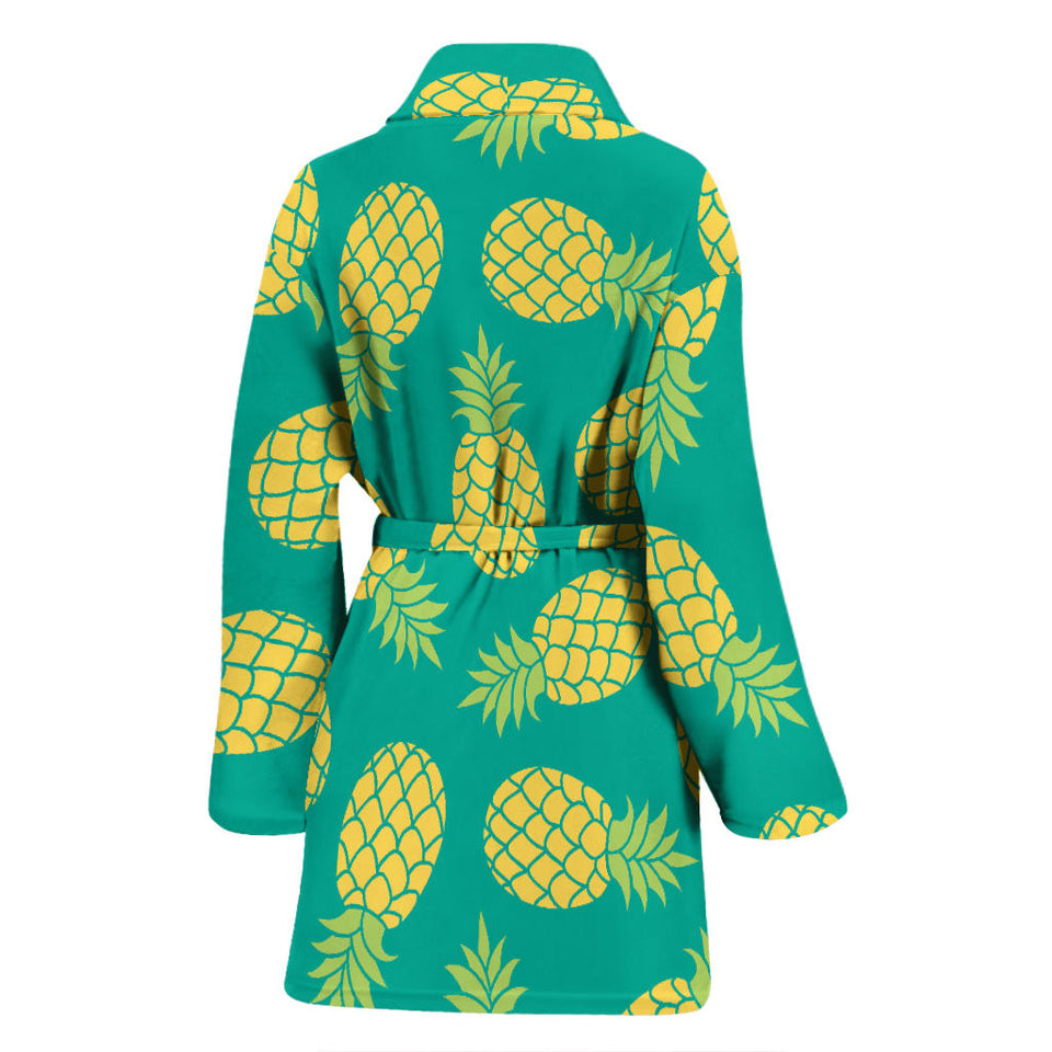Pineapples Pattern Green Background Women'S Bathrobe
