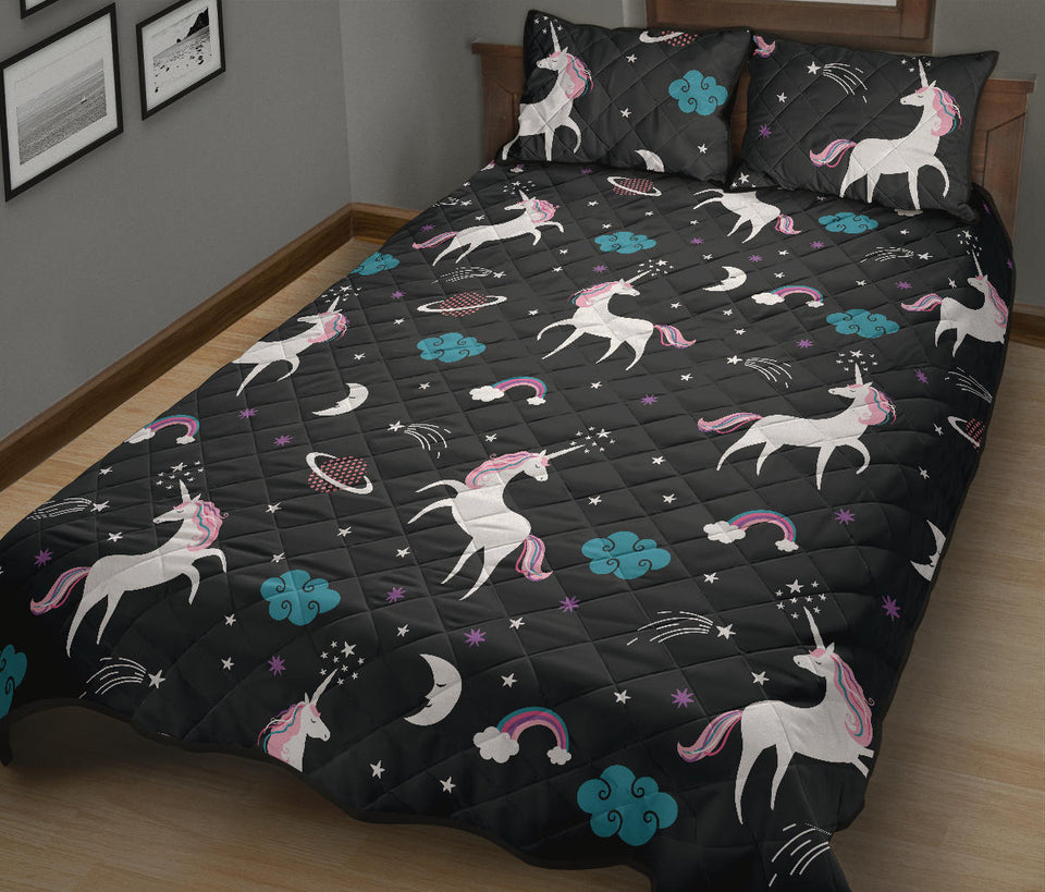 unicorn rainbows moon clound star pattern Quilt Bed Set
