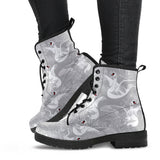White Swan Gray Background Leather Boots