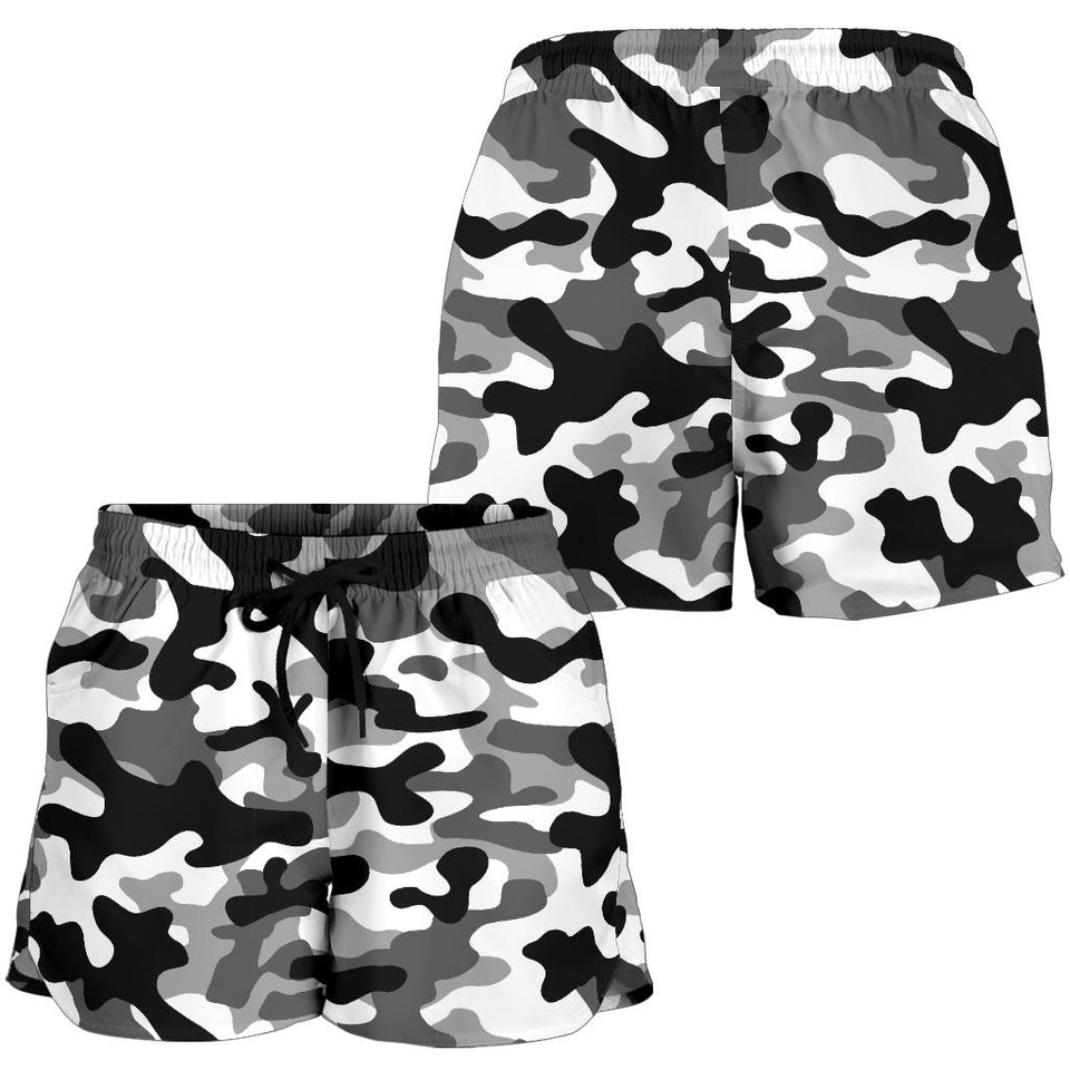 Black White Camo Camouflage Pattern Women Shorts