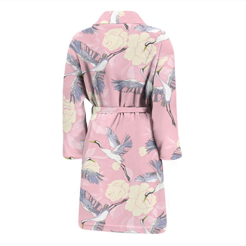 Japanese Crane Rose Pattern Men'S Bathrobe