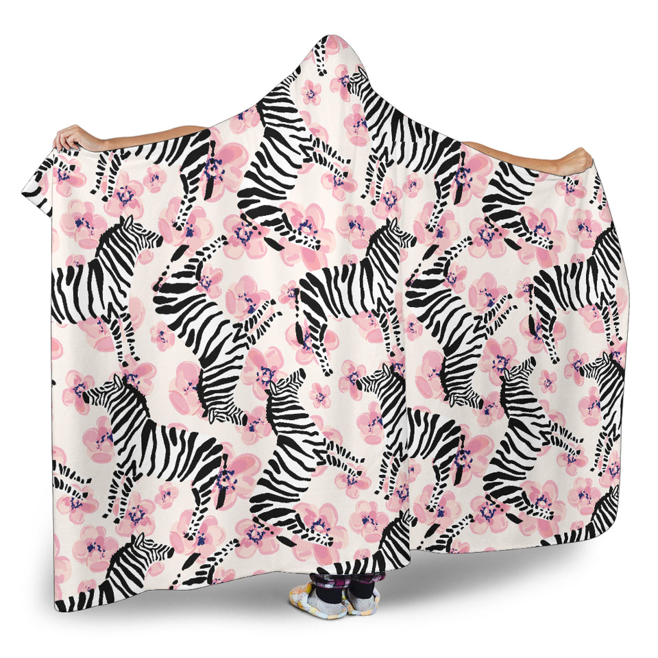 Zebra Pink Flower Background Hooded Blanket