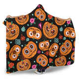Pumpkin Flowers Spiderweb Halloween Theme Hooded Blanket
