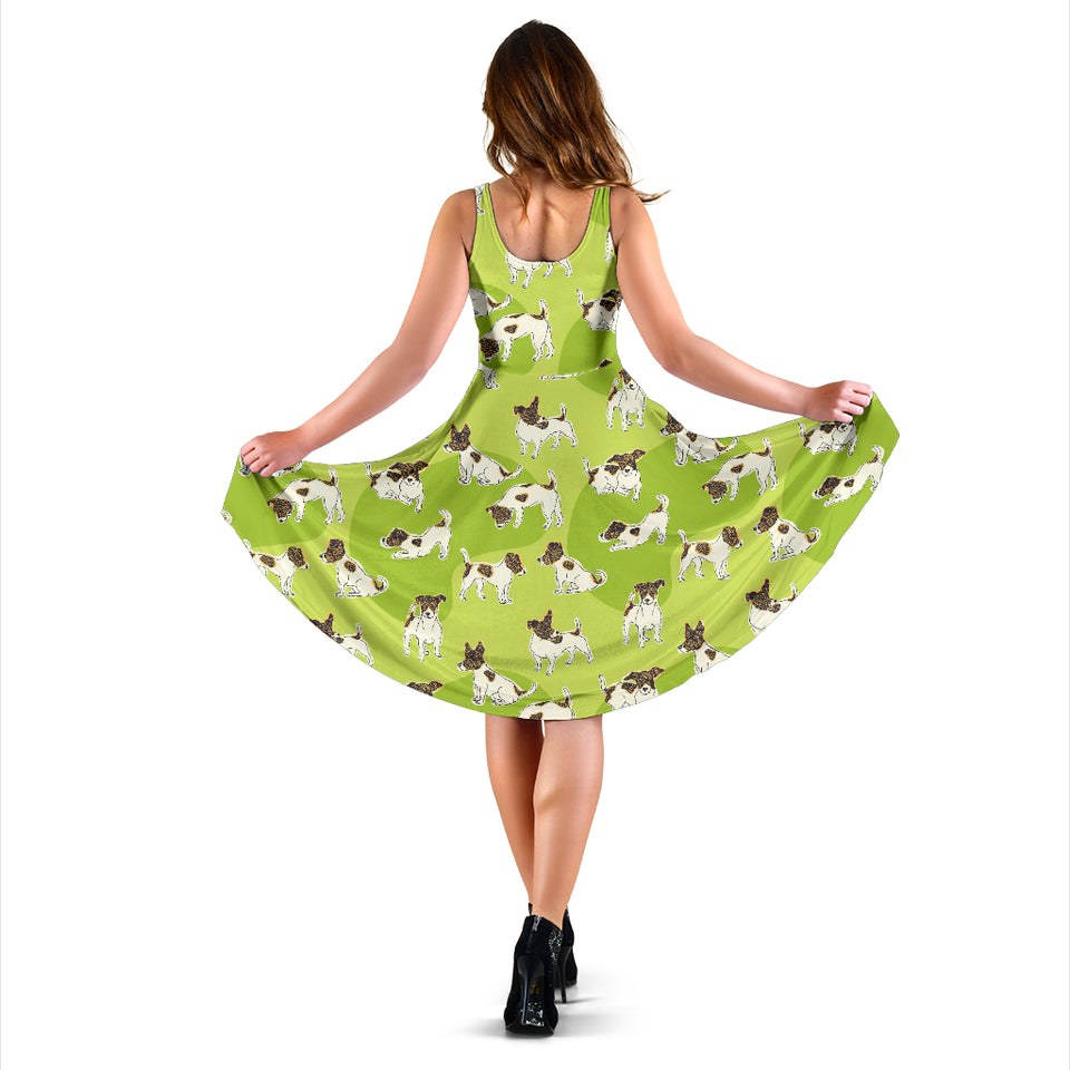 Jack Russel Pattern Print Design 01 Sleeveless Midi Dress
