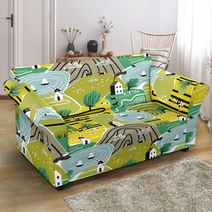 Hand Drawn Windmill Pattern Loveseat Couch Slipcover