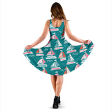 Cute Sailboat Pattern Sleeveless Midi Dress