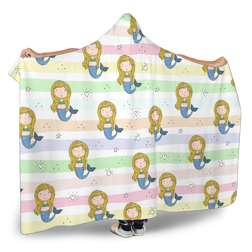 Cute Hand Drawn Mermaid Hooded Blanket