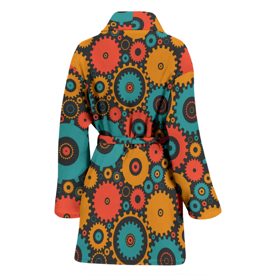Gear Pattern Print Design 01 Women's Bathrobe