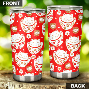 Cute Maneki Neko Lucky Cat Red Background Tumbler