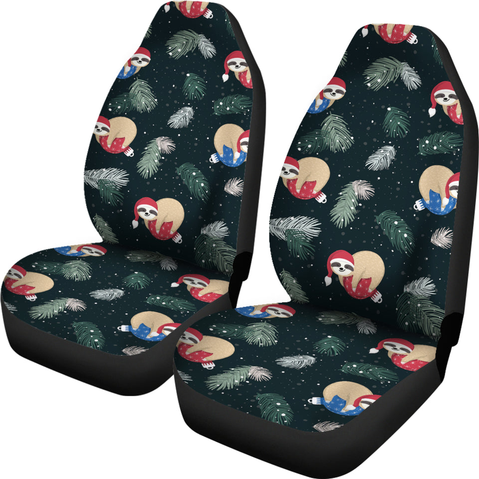 Cute Sloths Sleeping Christmas Ball Santa Hat Pattern  Universal Fit Car Seat Covers