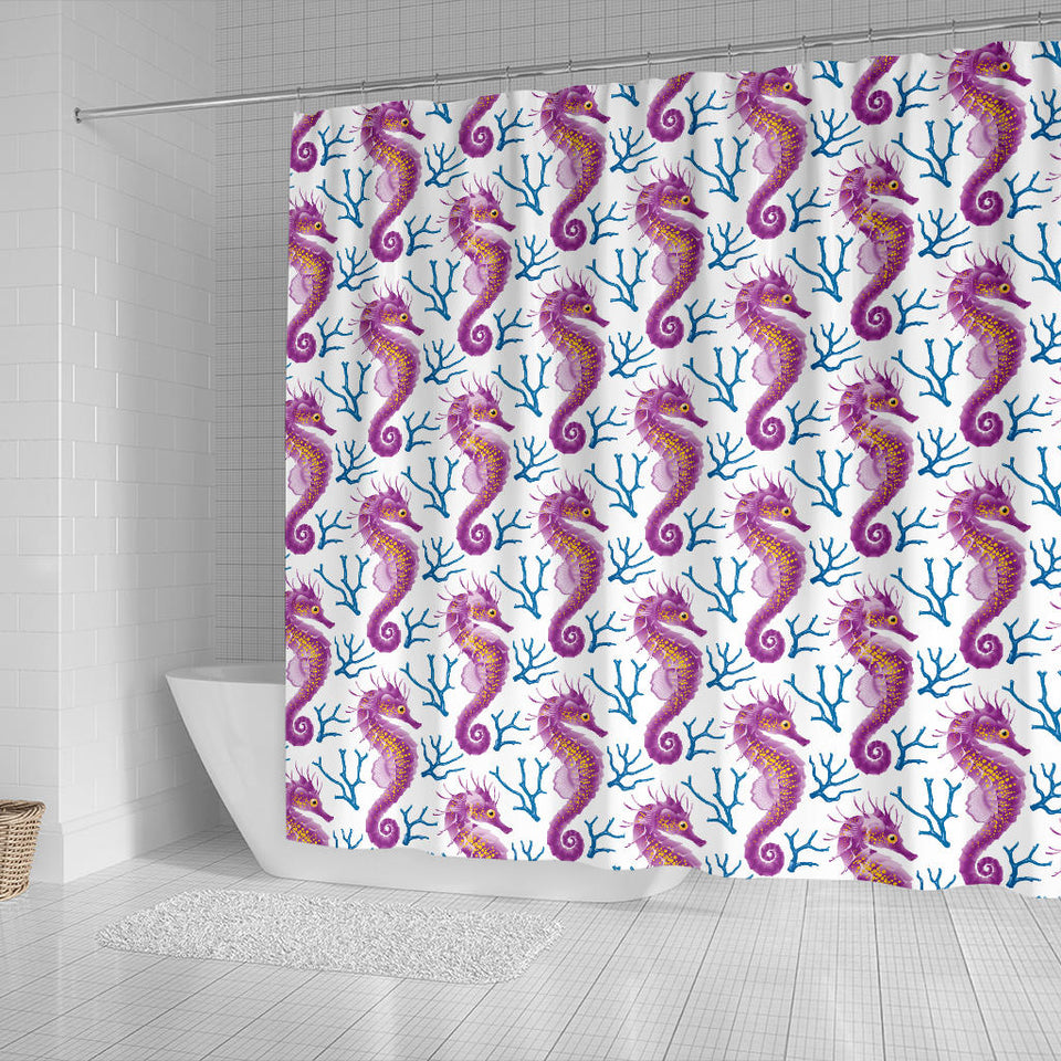 Purple Seahorse Blue Coral Pattern Shower Curtain Fulfilled In US
