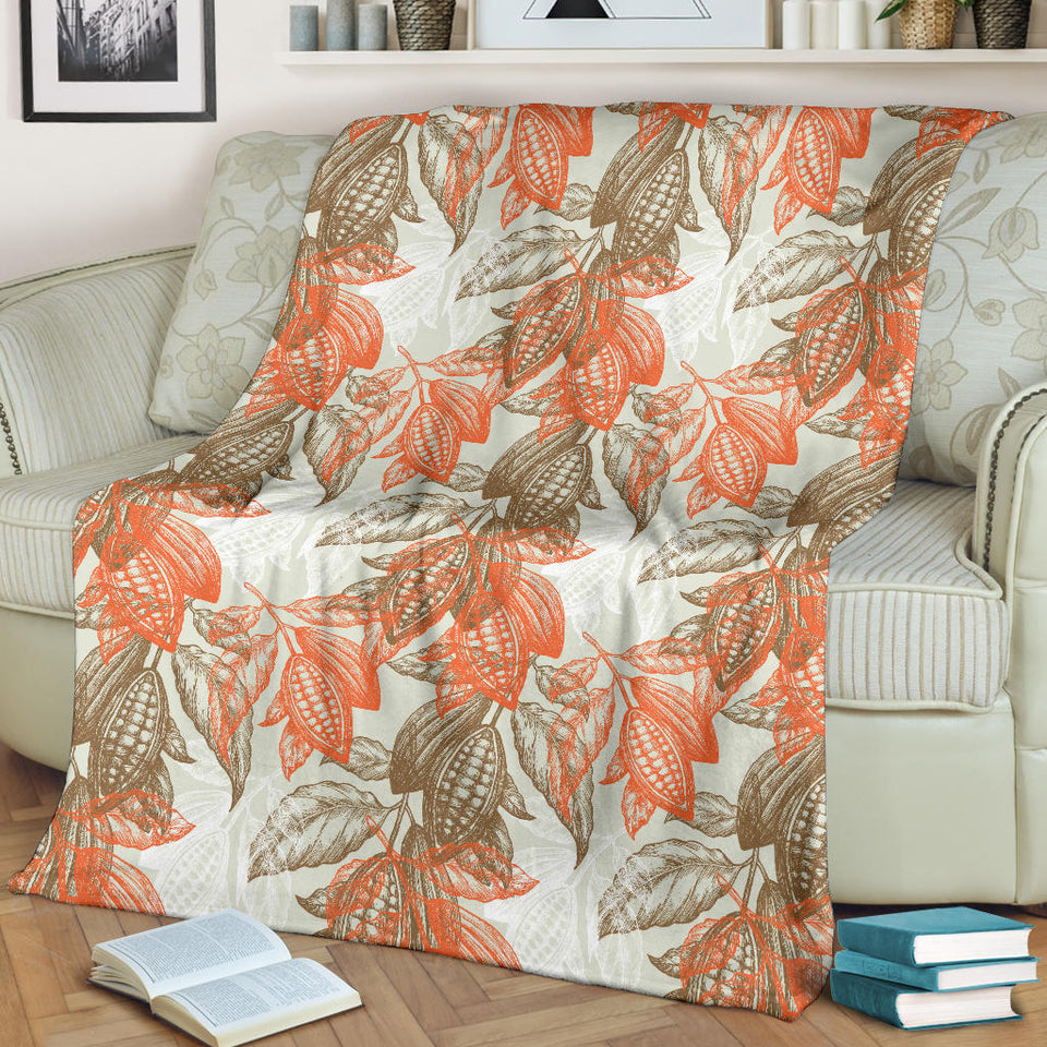 Cocoa Beans Cocoa Tree Pattern Premium Blanket