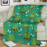 Cute Frog Dragonfly Design Pattern Premium Blanket