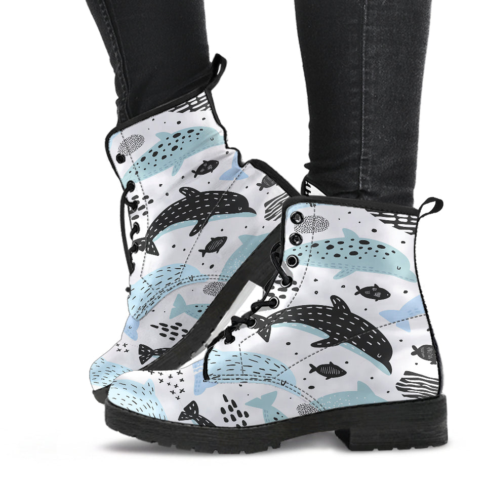 Cute Dolphins Childish Style Pattern Leather Boots