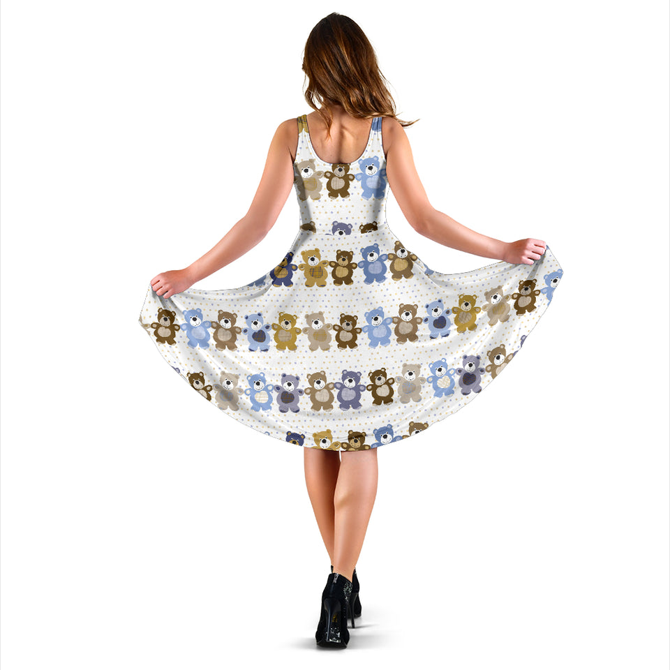 Teddy Bear Pattern Print Design 02 Sleeveless Midi Dress