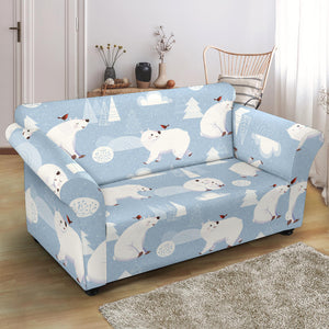 Cute Polar Bears Christmas Decoration Pattern Loveseat Couch Slipcover