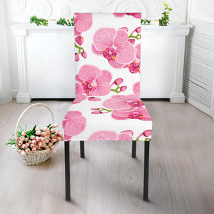 Pink Purple Orchid Pattern Background Dining Chair Slipcover