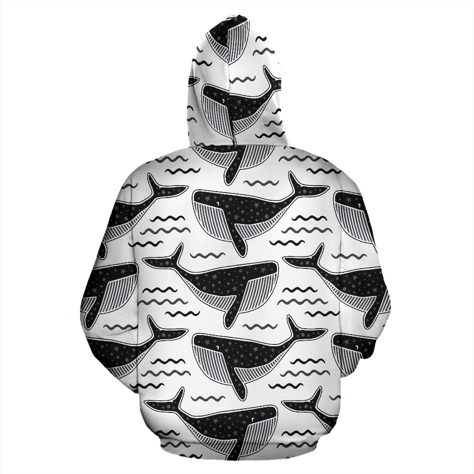 Black Whale Pattern Zip Up Hoodie