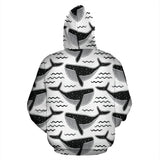 Black Whale Pattern Zip Up Hoodie
