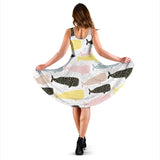 Whale Dot Pattern Sleeveless Midi Dress