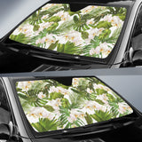 White Orchid Flower Tropical Leaves Pattern Car Sun Shade