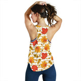 Maple leaf oak leaf acorns beige striped background Women Racerback Tank Top