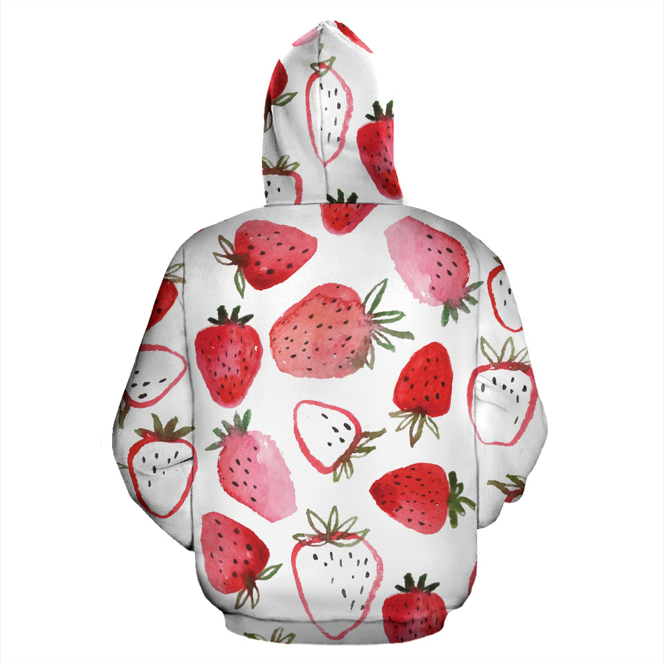 Watercolor Hand Drawn Beautiful Strawberry Pattern Zip Up Hoodie