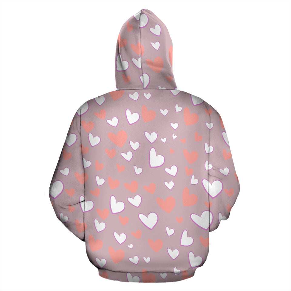 Coral White Heart Pattern Zip Up Hoodie