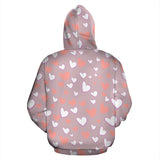 Coral White Heart Pattern Zip Up Hoodie