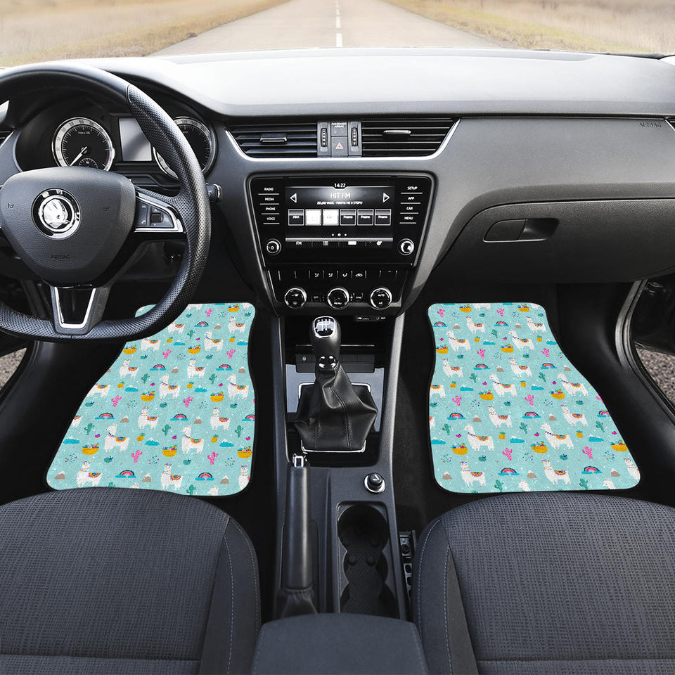 Llama Alpaca Cactus Leaves Pattern Front Car Mats