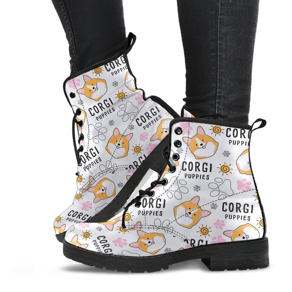 Corgi Dog Pattern Leather Boots