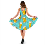 Beer Pattern Green Background Sleeveless Midi Dress