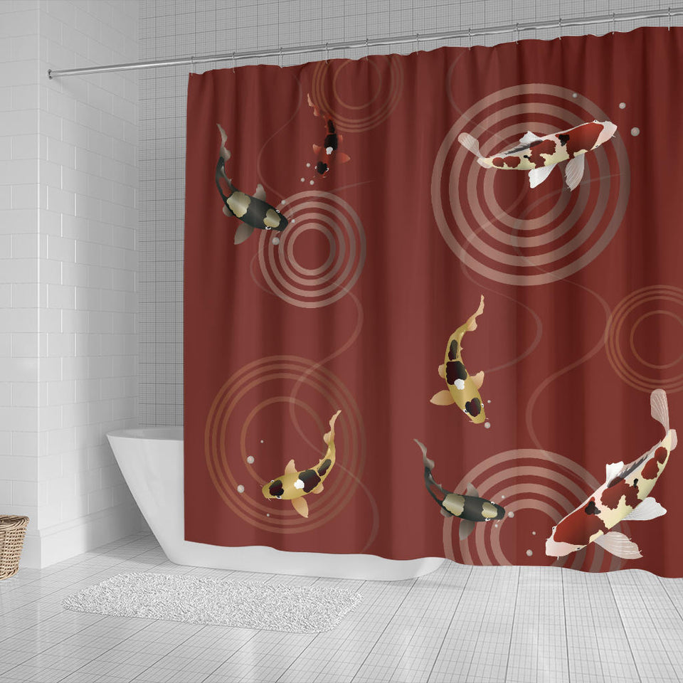 Koi Fish Carp Fish Red Background Shower Curtain Fulfilled In US