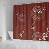 Koi Fish Carp Fish Red Background Shower Curtain Fulfilled In US