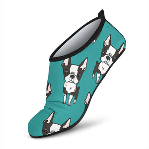 Hand Drawn Boston Terrier Dog Pattern Aqua Shoes