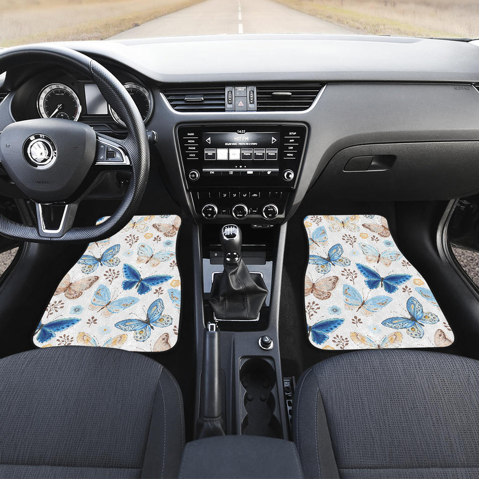 Blue Butterfly Pattern Front And Back Car Mats