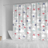 Airplane Cloud Grey Background Shower Curtain Fulfilled In US