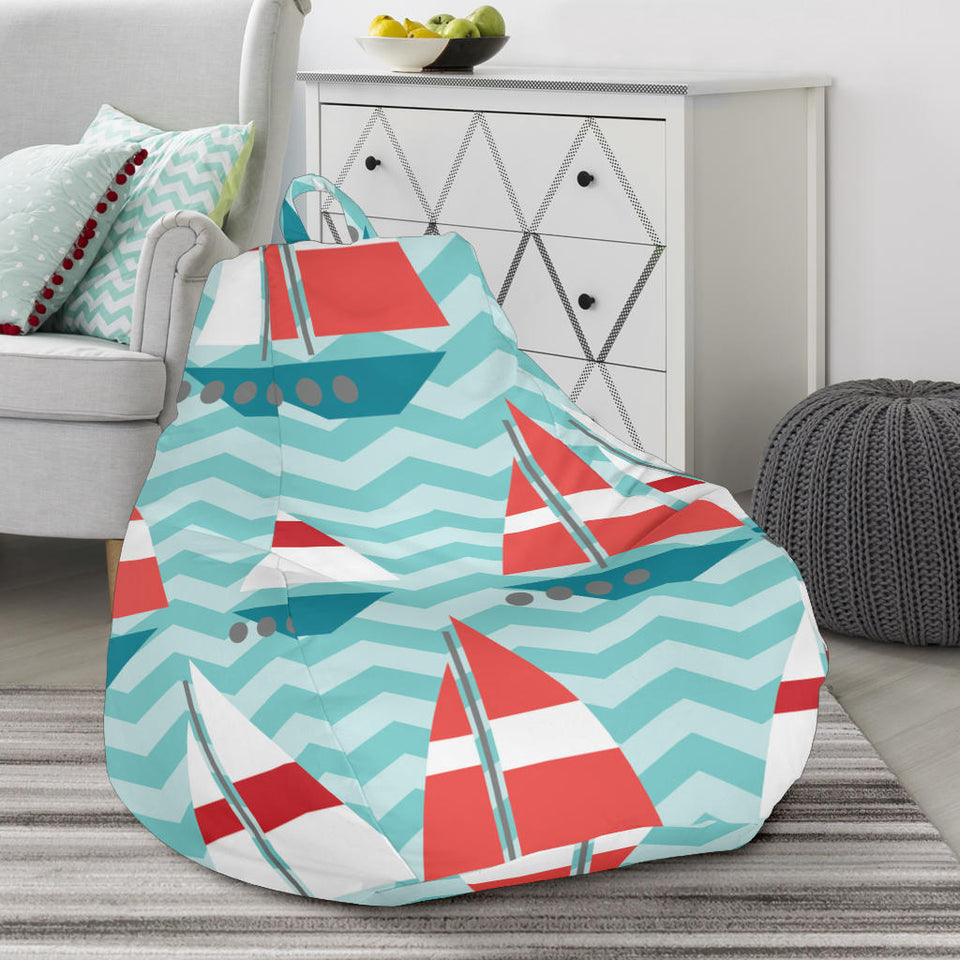 Red White Sailboat Wave Background Bean Bag Cover