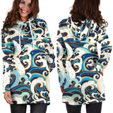 Japanese Wave Pattern Women'S Hoodie Dress