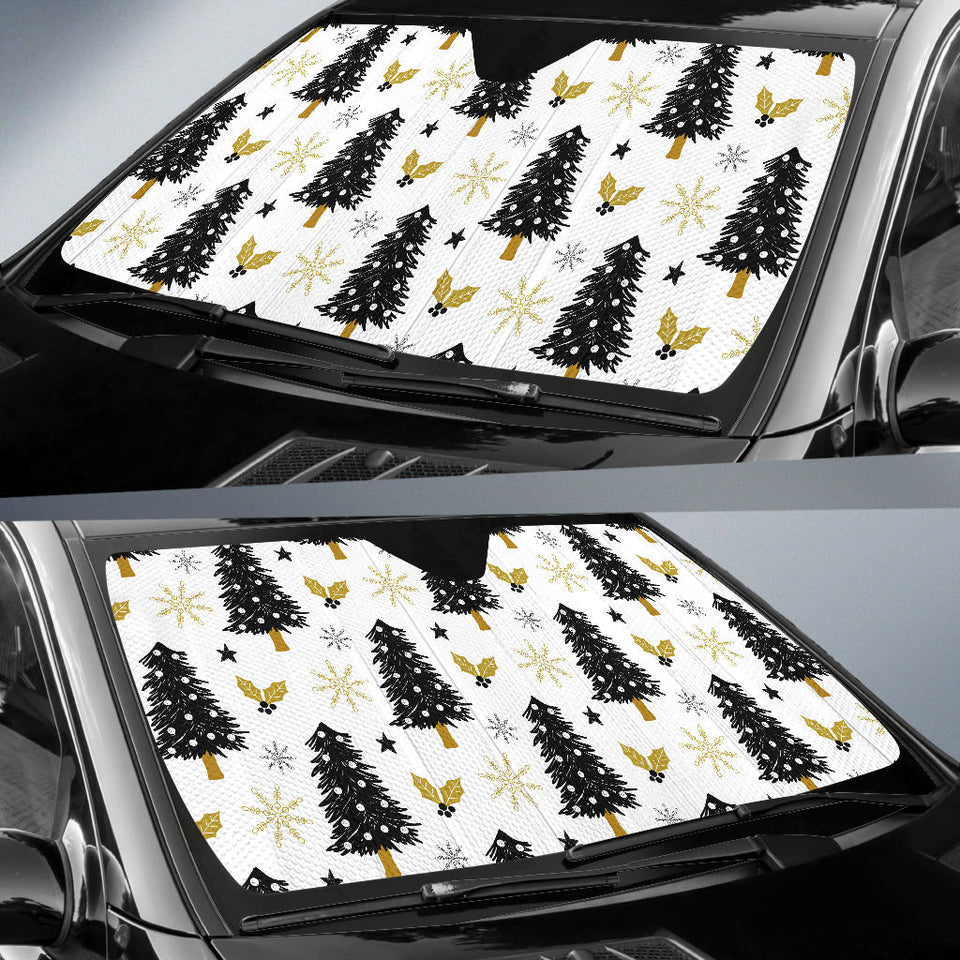 Christmas Tree Holly Snow Star Pattern Car Sun Shade