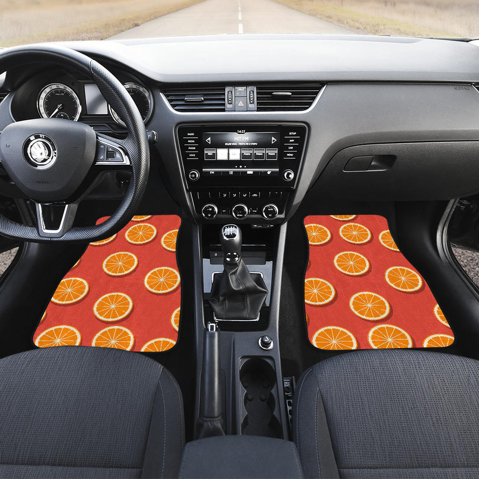 Oranges Pattern Red Background Front And Back Car Mats