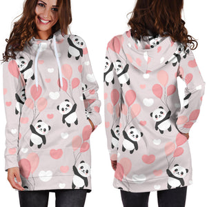 Cute Panda Ballon Heart Pattern Women'S Hoodie Dress