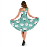 Cute Sheep Green Background Sleeveless Midi Dress